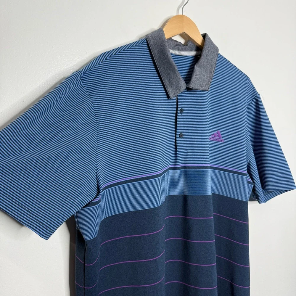 Adidas Ultimate 365 Men's 2XL Heathered Stripe Polo‎ Shirt Gold Activewear Blue